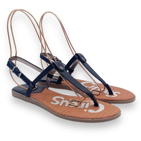 Circus Sam Edelman Cayden T Strap Thong Sandal Black Faux Leather Women’s Size 8 - Picture 7 of 16